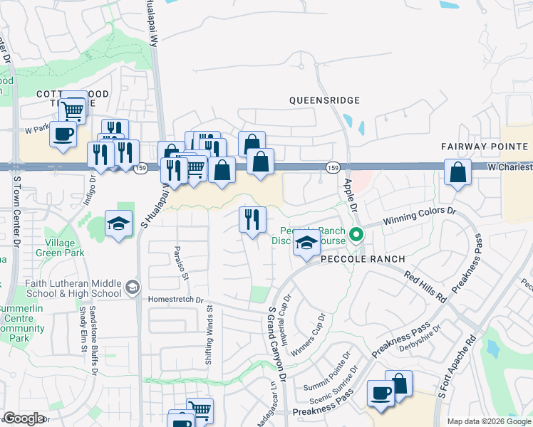 map of restaurants, bars, coffee shops, grocery stores, and more near 9704 Hitching Rail Drive in Las Vegas