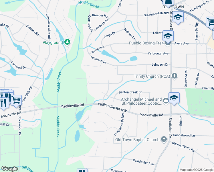 map of restaurants, bars, coffee shops, grocery stores, and more near 4100 Tolley Ridge Lane in Winston-Salem