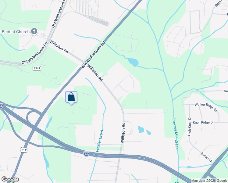 map of restaurants, bars, coffee shops, grocery stores, and more near 3445 Williston Road in Walkertown