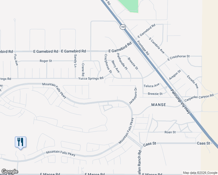 map of restaurants, bars, coffee shops, grocery stores, and more near 5761 Badlands Lane in Pahrump