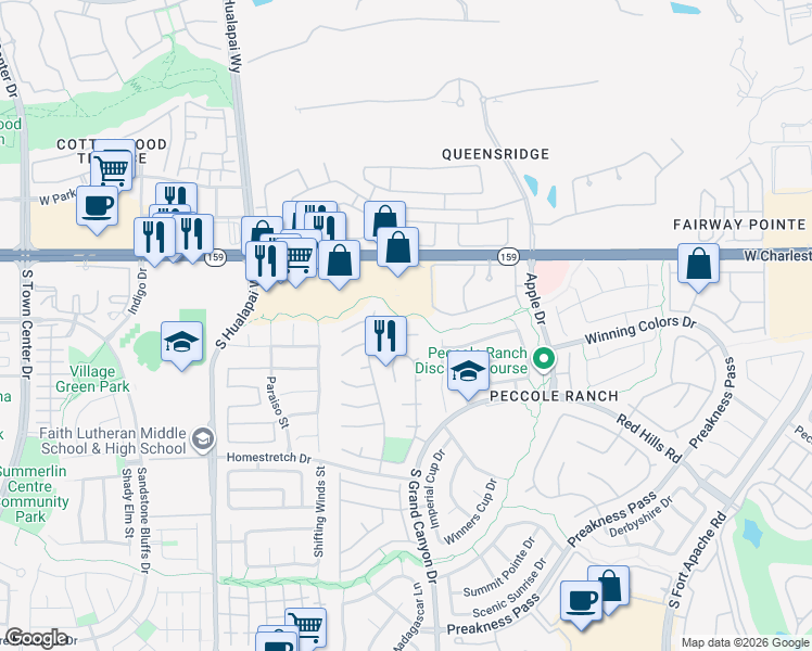 map of restaurants, bars, coffee shops, grocery stores, and more near 9704 Hitching Rail Drive in Las Vegas