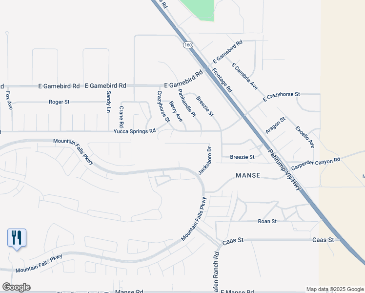 map of restaurants, bars, coffee shops, grocery stores, and more near 5847 Badlands Lane in Pahrump
