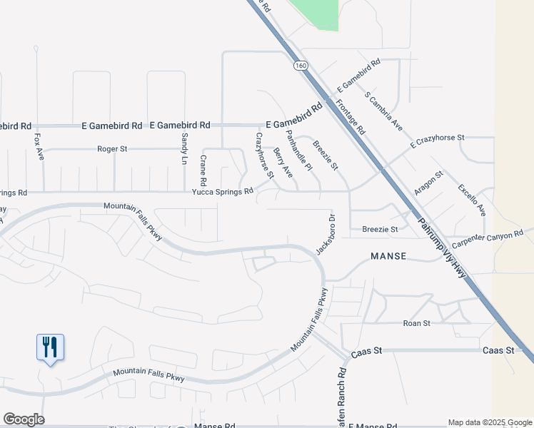 map of restaurants, bars, coffee shops, grocery stores, and more near 5761 Badlands Lane in Pahrump