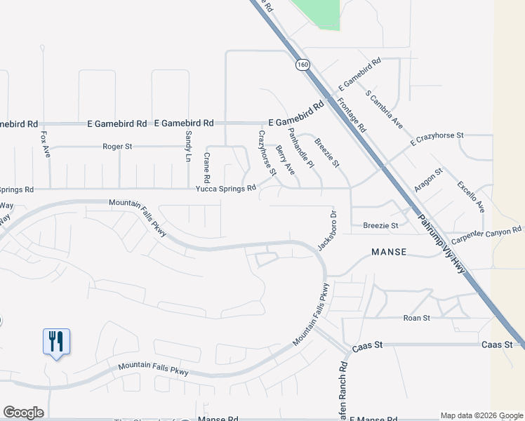 map of restaurants, bars, coffee shops, grocery stores, and more near 5745 Badlands Lane in Pahrump