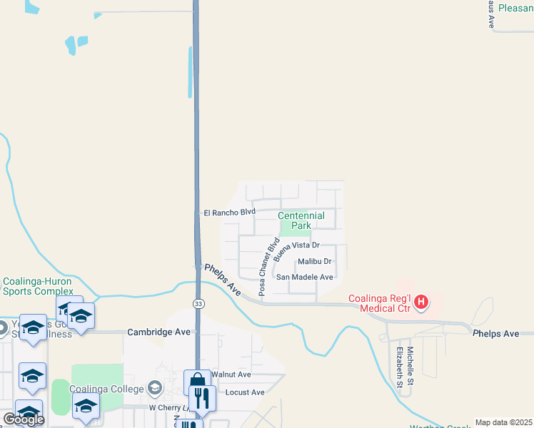 map of restaurants, bars, coffee shops, grocery stores, and more near 1971 Hacienda Drive in Coalinga