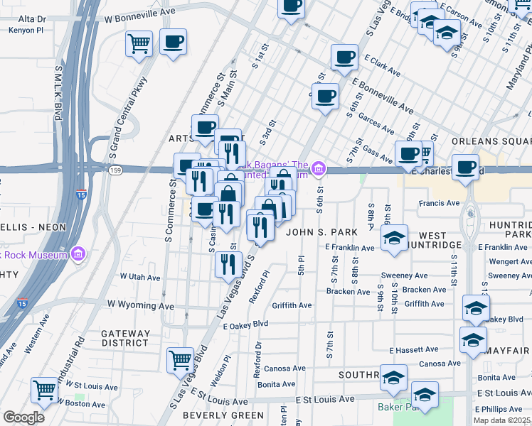 map of restaurants, bars, coffee shops, grocery stores, and more near 1223 South Las Vegas Boulevard in Las Vegas