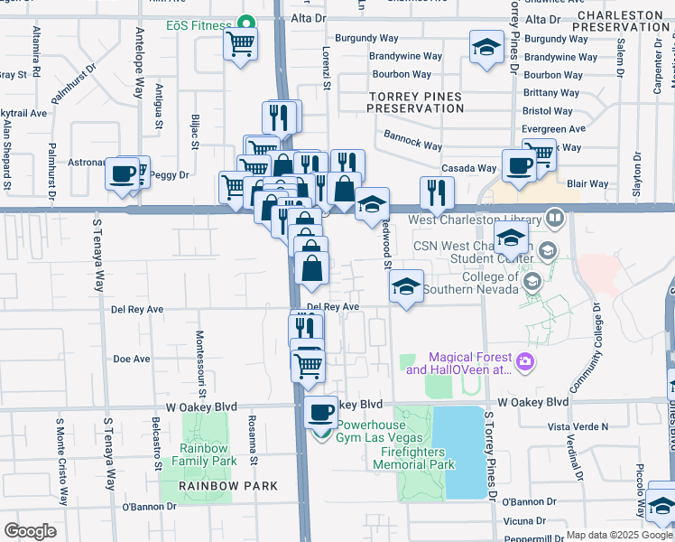 map of restaurants, bars, coffee shops, grocery stores, and more near 1309 Kari Lee Court in Las Vegas