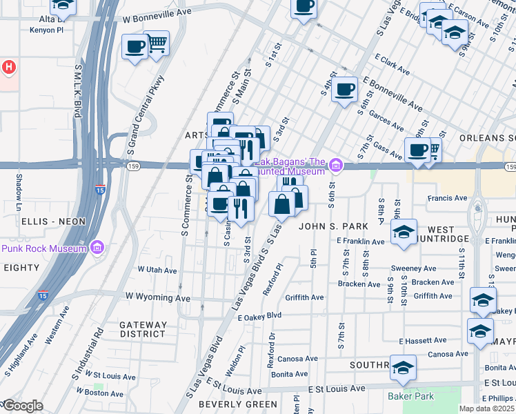 map of restaurants, bars, coffee shops, grocery stores, and more near 1133 South 3rd Street in Las Vegas