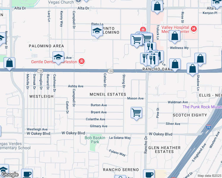 map of restaurants, bars, coffee shops, grocery stores, and more near 2711 Ashby Avenue in Las Vegas