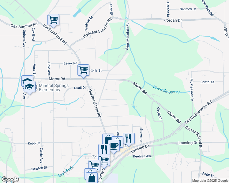 map of restaurants, bars, coffee shops, grocery stores, and more near 1336 Midway Road in Winston-Salem