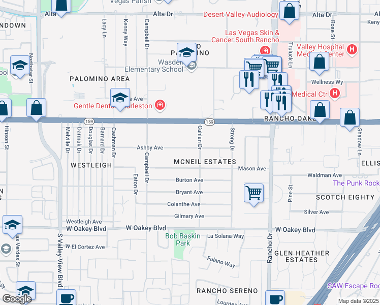 map of restaurants, bars, coffee shops, grocery stores, and more near 2809 Ashby Avenue in Las Vegas