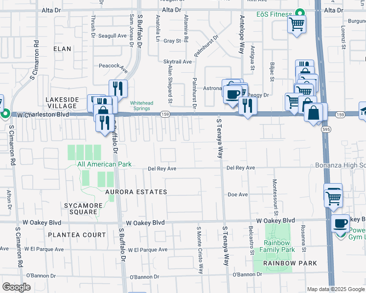 map of restaurants, bars, coffee shops, grocery stores, and more near 7475 West Charleston Boulevard in Las Vegas