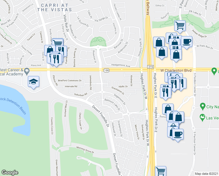 map of restaurants, bars, coffee shops, grocery stores, and more near 11325 West Charleston Boulevard in Las Vegas