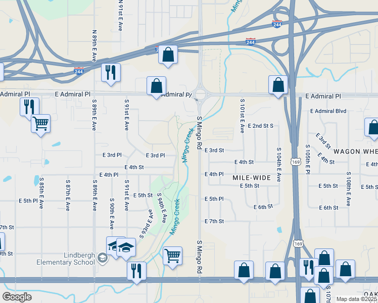 map of restaurants, bars, coffee shops, grocery stores, and more near 312 South Mingo Road in Tulsa