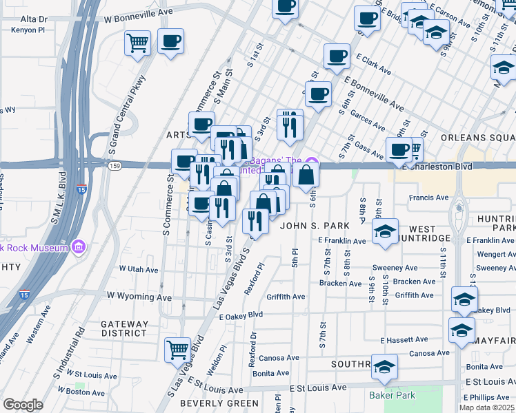 map of restaurants, bars, coffee shops, grocery stores, and more near 1132 South Las Vegas Boulevard in Las Vegas