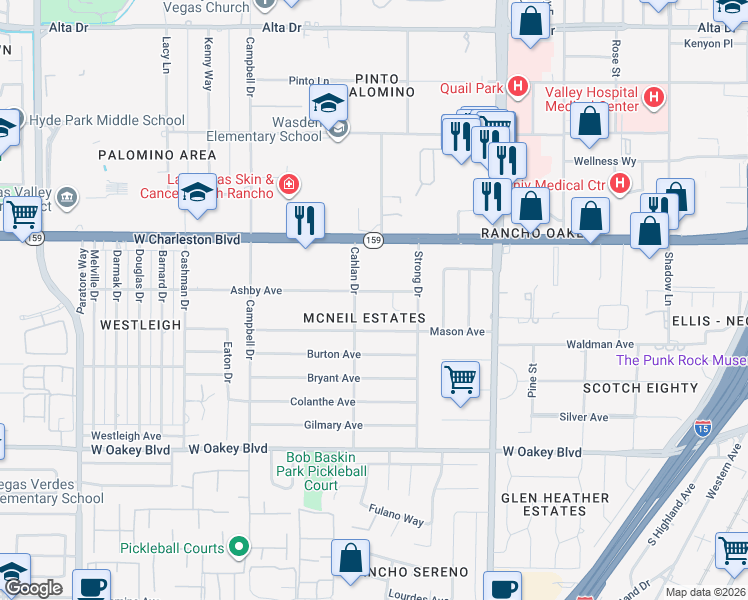 map of restaurants, bars, coffee shops, grocery stores, and more near 2711 Ashby Avenue in Las Vegas