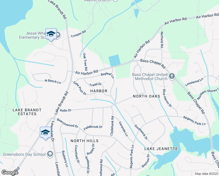 map of restaurants, bars, coffee shops, grocery stores, and more near 5814 Bayleaf Lane in Greensboro
