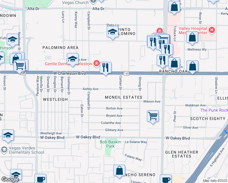 map of restaurants, bars, coffee shops, grocery stores, and more near 2809 Ashby Avenue in Las Vegas