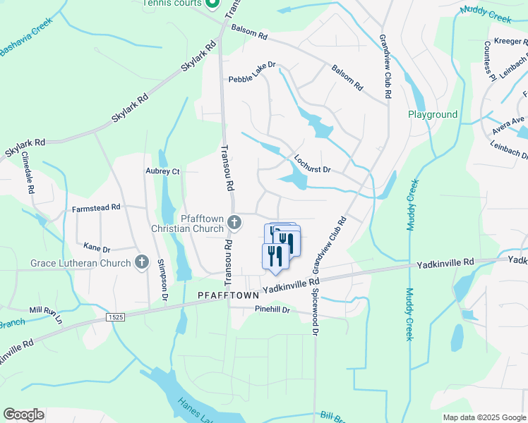 map of restaurants, bars, coffee shops, grocery stores, and more near 3340 Wolfe Store Lane in Pfafftown
