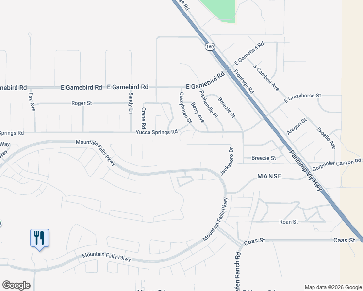 map of restaurants, bars, coffee shops, grocery stores, and more near 5745 Badlands Lane in Pahrump