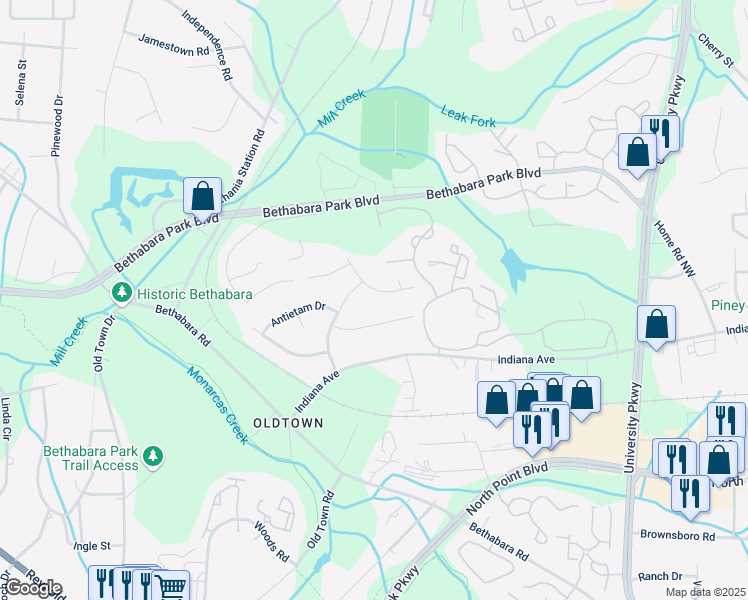 map of restaurants, bars, coffee shops, grocery stores, and more near 5699 Chancellorsville Drive Northwest in Winston-Salem