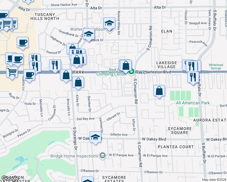 map of restaurants, bars, coffee shops, grocery stores, and more near 8301 West Charleston Boulevard in Las Vegas