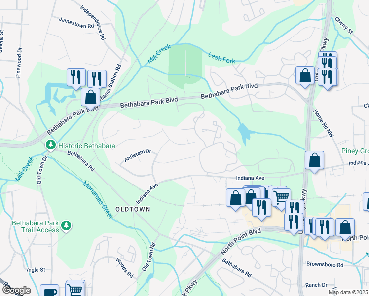 map of restaurants, bars, coffee shops, grocery stores, and more near 5668 Chancellorsville Drive Northwest in Winston-Salem