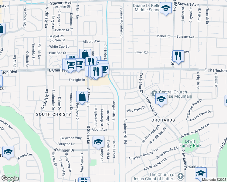 map of restaurants, bars, coffee shops, grocery stores, and more near 1344 Angel Falls Street in Las Vegas