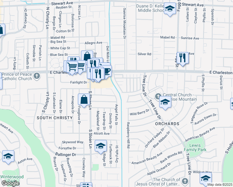 map of restaurants, bars, coffee shops, grocery stores, and more near 1344 Angel Falls Street in Las Vegas