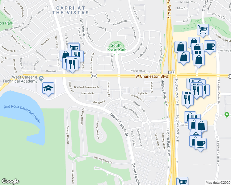 map of restaurants, bars, coffee shops, grocery stores, and more near 11441 Allerton Park Drive in Las Vegas