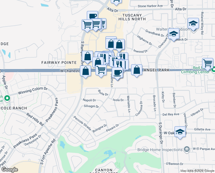 map of restaurants, bars, coffee shops, grocery stores, and more near 8751 West Charleston Boulevard in Las Vegas