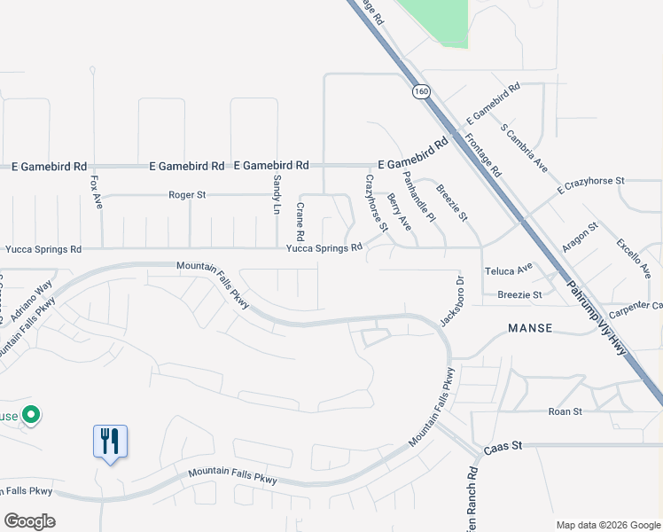 map of restaurants, bars, coffee shops, grocery stores, and more near 5672 Badlands Lane in Pahrump