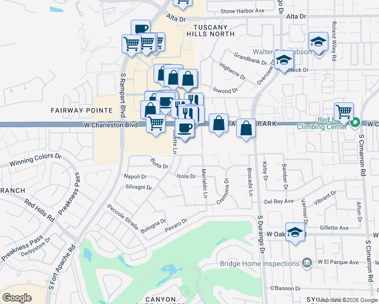 map of restaurants, bars, coffee shops, grocery stores, and more near 8751 West Charleston Boulevard in Las Vegas