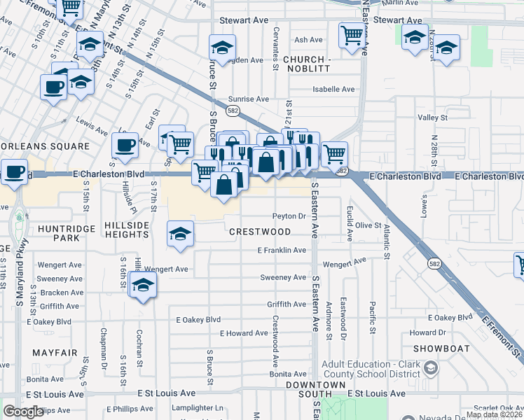 map of restaurants, bars, coffee shops, grocery stores, and more near 1932 Ballard Drive in Las Vegas