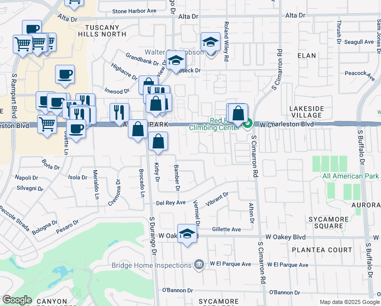 map of restaurants, bars, coffee shops, grocery stores, and more near 1300 Emerywood Court in Las Vegas
