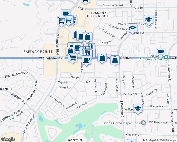 map of restaurants, bars, coffee shops, grocery stores, and more near 8751 West Charleston Boulevard in Las Vegas