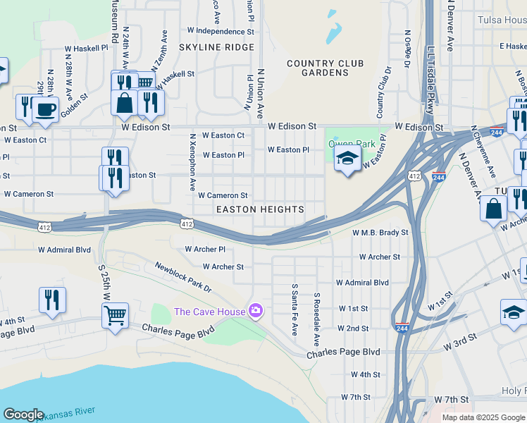 map of restaurants, bars, coffee shops, grocery stores, and more near 231 North Tacoma Avenue in Tulsa