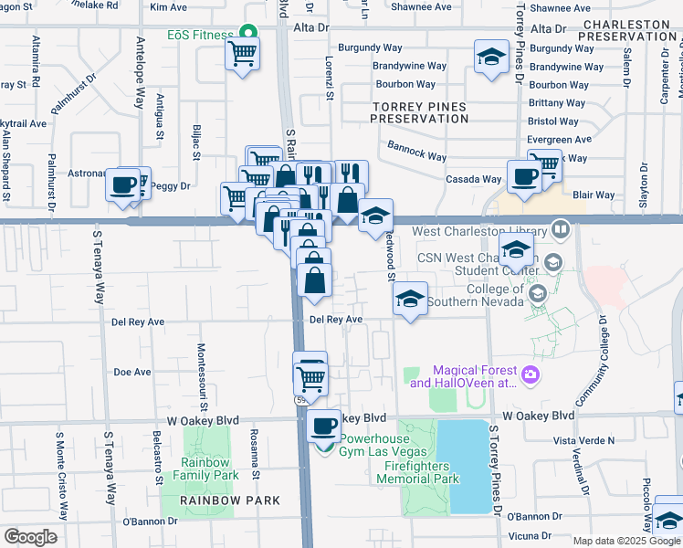map of restaurants, bars, coffee shops, grocery stores, and more near 1305 Kari Lee Court in Las Vegas