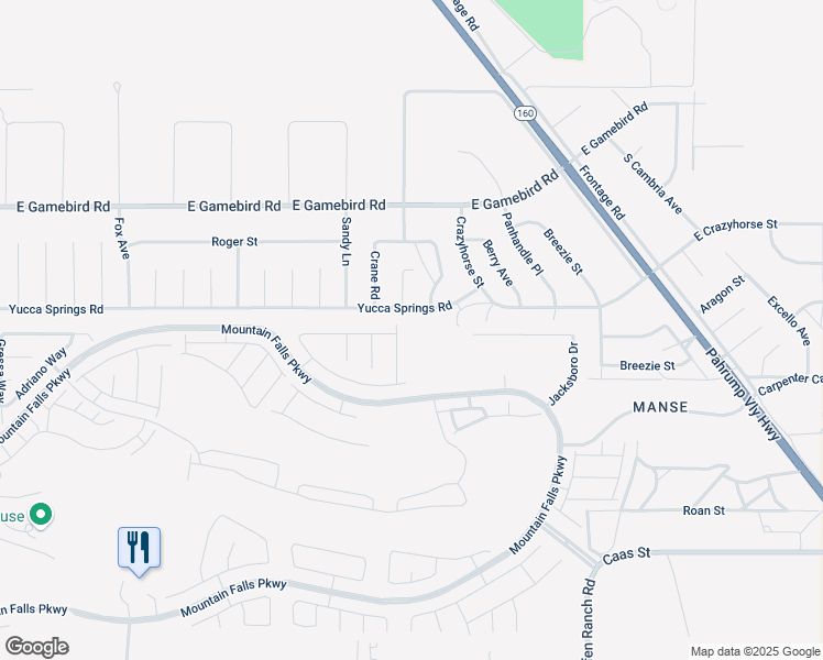 map of restaurants, bars, coffee shops, grocery stores, and more near 5672 Badlands Lane in Pahrump