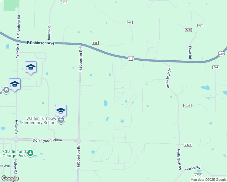 map of restaurants, bars, coffee shops, grocery stores, and more near 2833 Ferriel Lane in Springdale