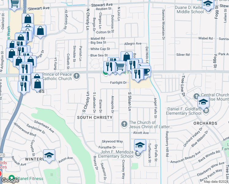 map of restaurants, bars, coffee shops, grocery stores, and more near 1294 Amapola Drive in Las Vegas