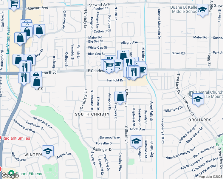 map of restaurants, bars, coffee shops, grocery stores, and more near 1294 Amapola Drive in Las Vegas