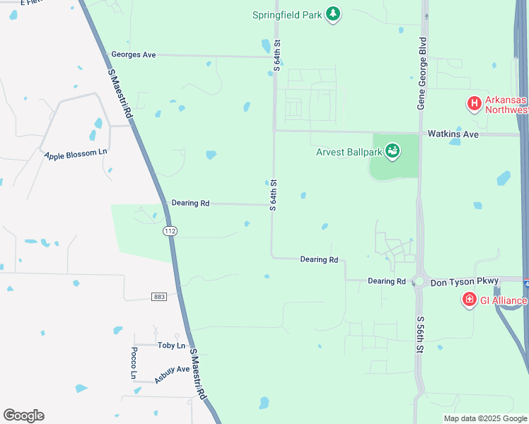 map of restaurants, bars, coffee shops, grocery stores, and more near 6496 Dearing Road in Springdale