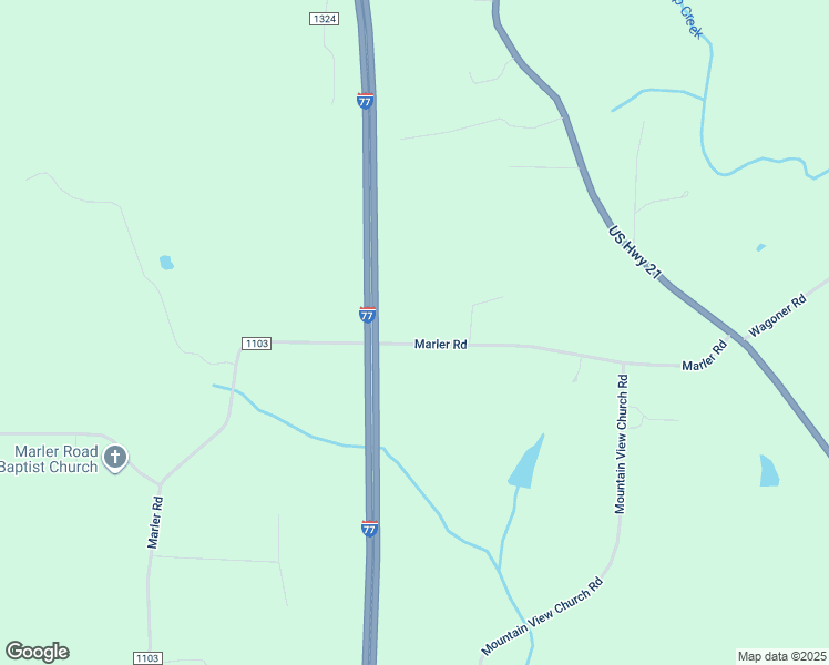 map of restaurants, bars, coffee shops, grocery stores, and more near 2043 Marler Road in Hamptonville