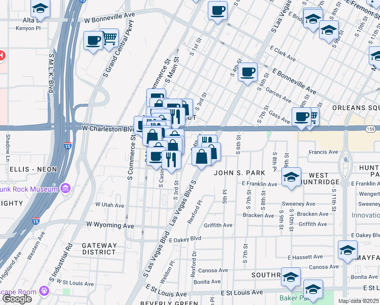 map of restaurants, bars, coffee shops, grocery stores, and more near 1133 South 3rd Street in Las Vegas