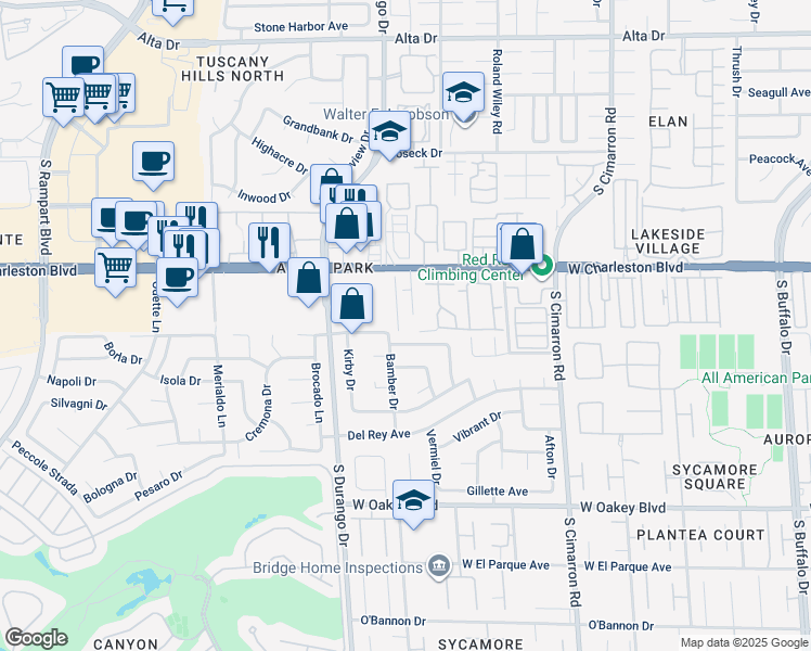 map of restaurants, bars, coffee shops, grocery stores, and more near 1300 Emerywood Court in Las Vegas