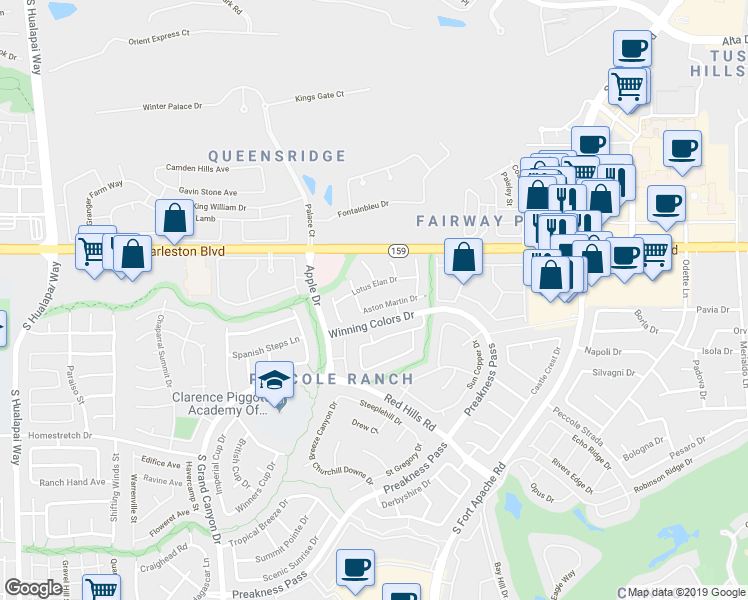 map of restaurants, bars, coffee shops, grocery stores, and more near 9373 Lotus Elan Drive in Las Vegas