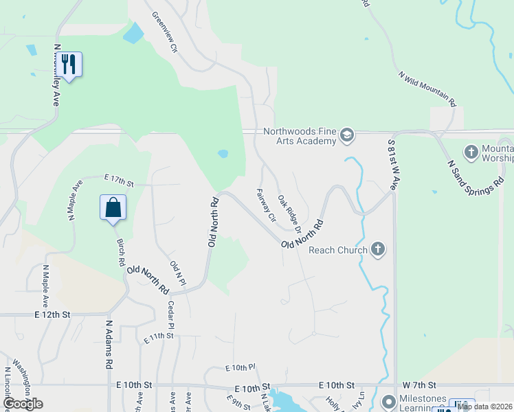 map of restaurants, bars, coffee shops, grocery stores, and more near 215 Fairway Circle in Sand Springs