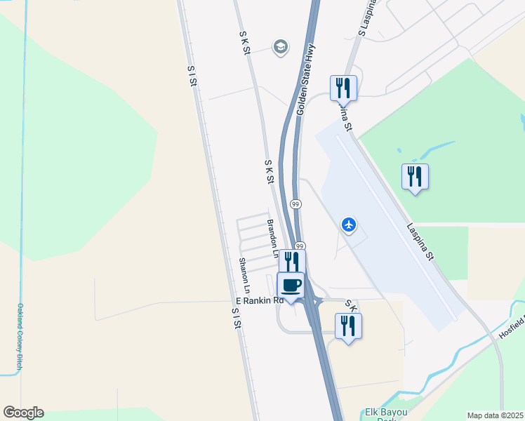 map of restaurants, bars, coffee shops, grocery stores, and more near 900 East Rankin Road in Tulare