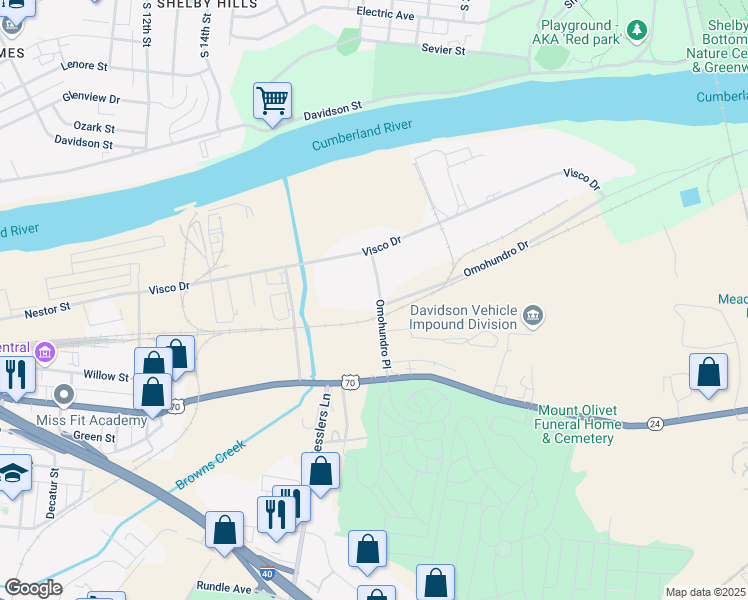 map of restaurants, bars, coffee shops, grocery stores, and more near 195 Omohundro Place in Nashville
